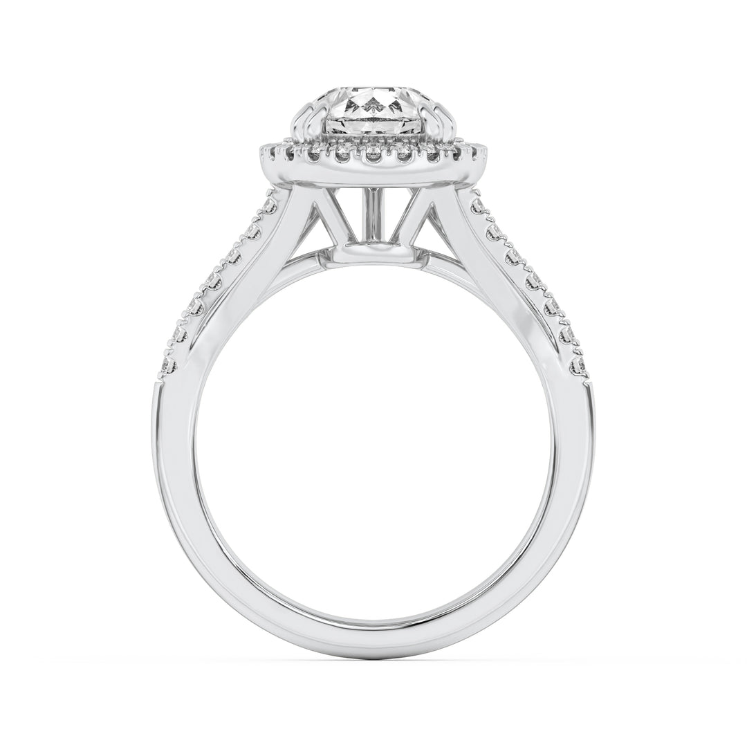 3Cttw Pear Shaped Lab Grown Diamond (F/VVS) Halo Accented Engagement Ring in 14K Gold