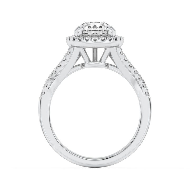 3Cttw Pear Shaped Lab Grown Diamond (F/VVS) Halo Accented Engagement Ring in 14K Gold