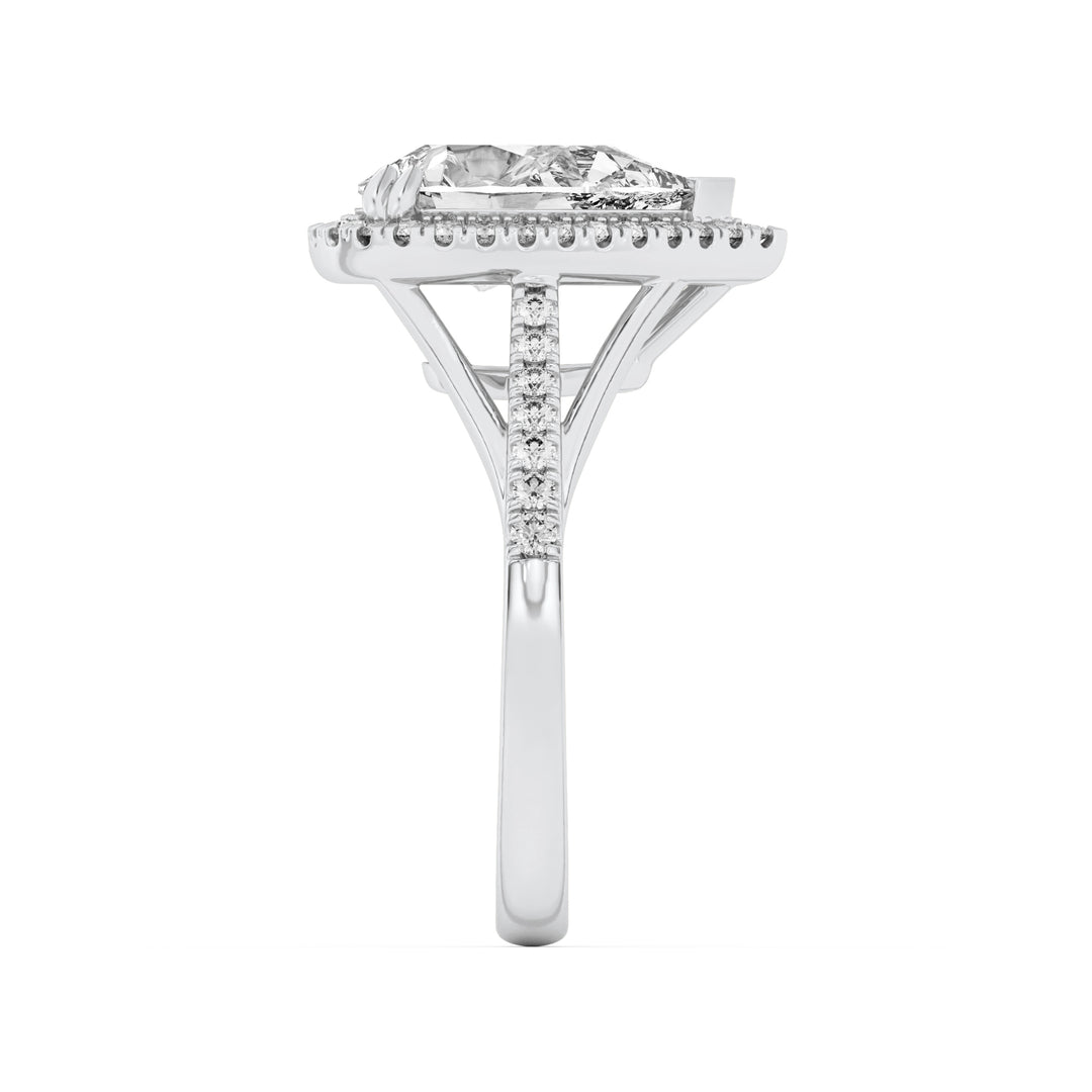 3Cttw Pear Shaped Lab Grown Diamond (F/VVS) Halo Accented Engagement Ring in 14K Gold
