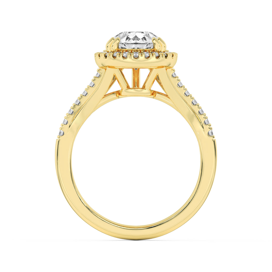 3Cttw Pear Shaped Lab Grown Diamond (F/VS) Halo Accented Engagement Ring in 14K Gold