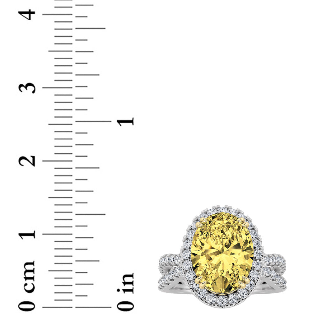4Cttw Oval Shaped Lab Grown Diamond (F/VS) Split Shank Halo Engagement Ring in 14K Gold