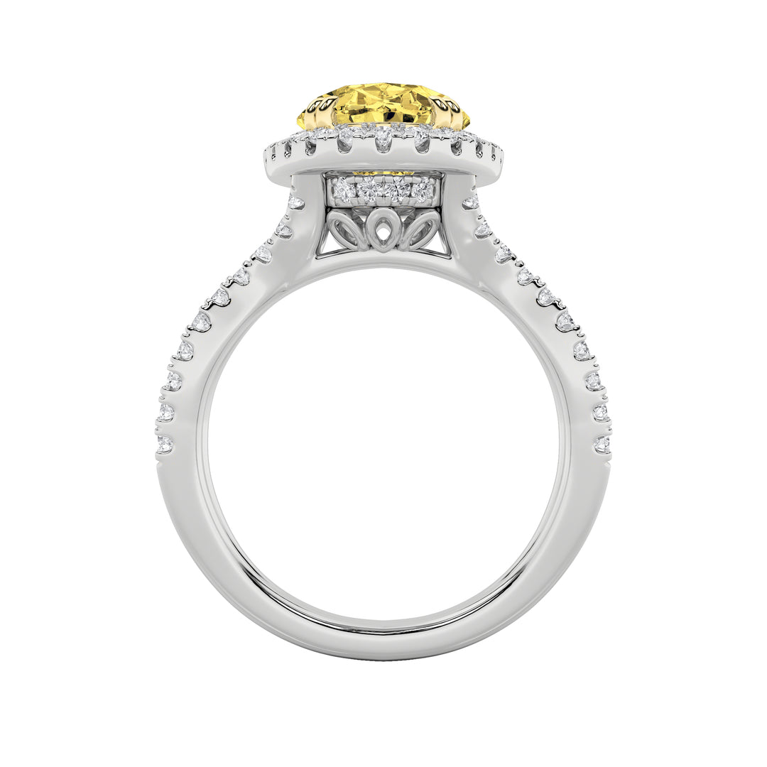4Cttw Oval Shaped Lab Grown Diamond (F/VS) Split Shank Halo Engagement Ring in 14K Gold