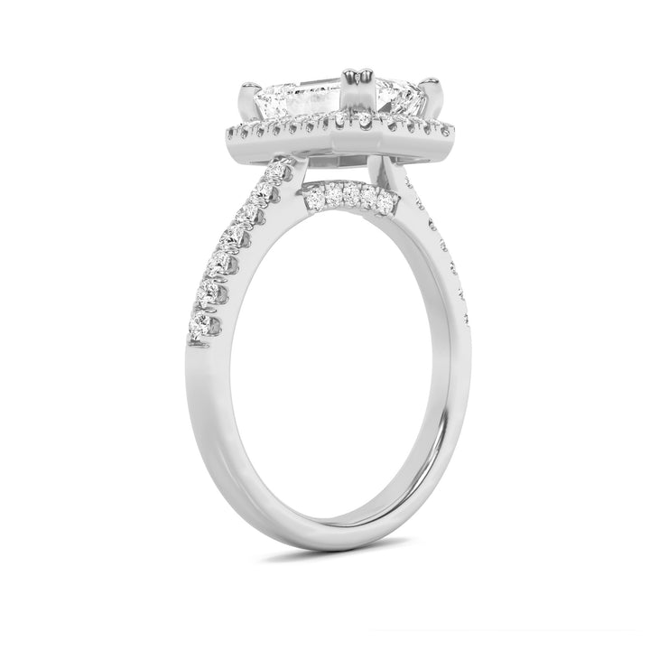 3Cttw Emerald Shaped Lab Grown Diamond (G/VS) Classic Halo Accented Engagement Ring in 14K Gold