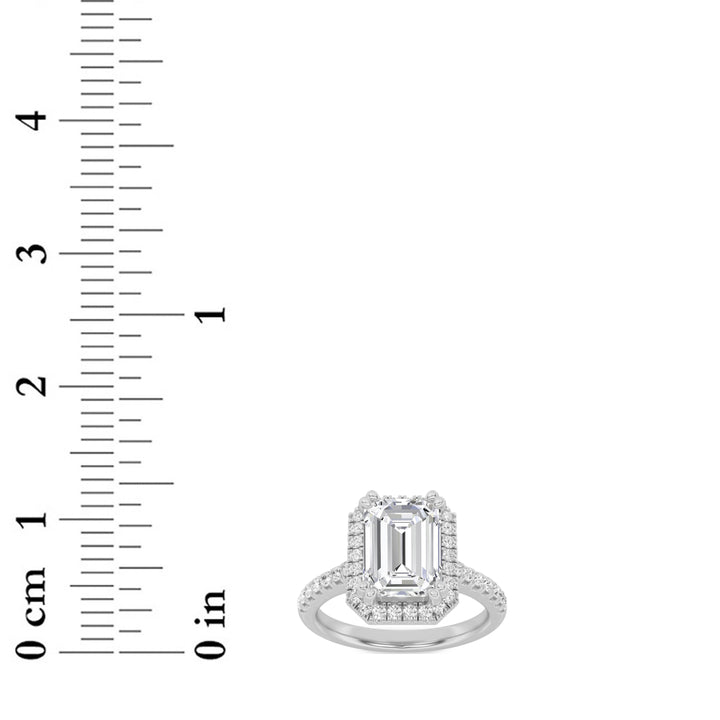 3Cttw Emerald Shaped Lab Grown Diamond (G/VS) Classic Halo Accented Engagement Ring in 14K Gold