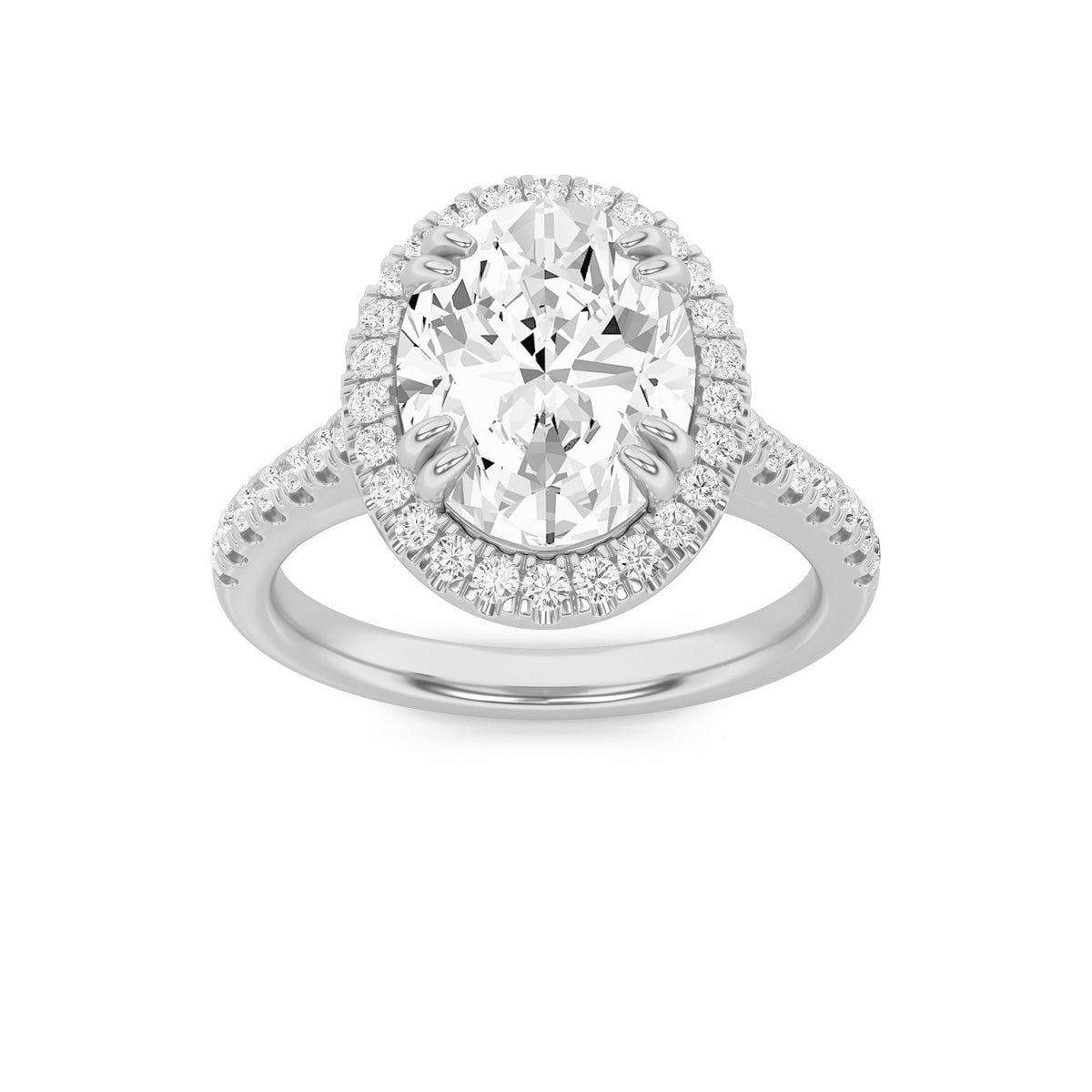 3Cttw Oval Shaped Lab Grown Diamond (G/VS) Classic Halo Accented Engagement Ring in 14K Gold