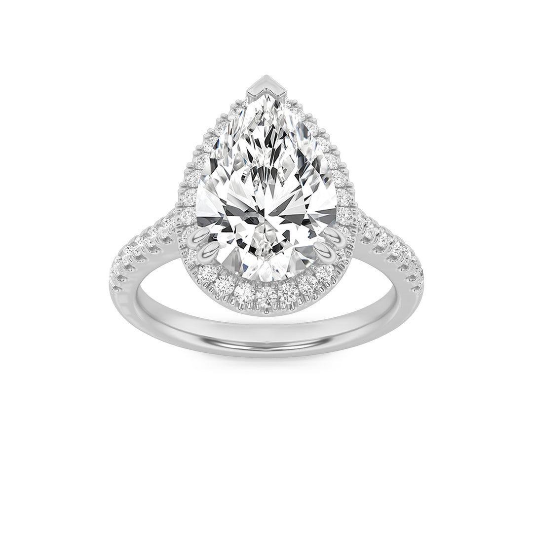 3Cttw Pear Shaped Lab Grown Diamond (F/VS) Classic Halo Accented Engagement Ring in 14K Gold