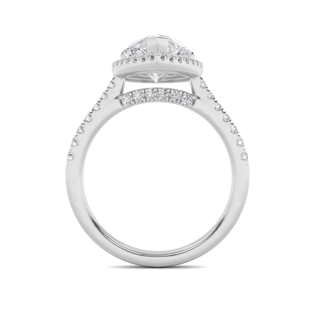 3Cttw Pear Shaped Lab Grown Diamond (F/VS) Classic Halo Accented Engagement Ring in 14K Gold
