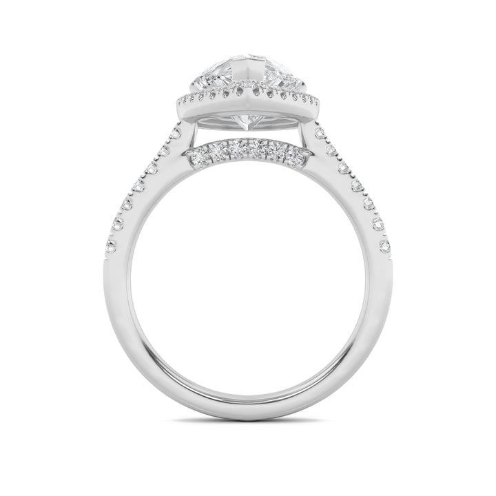3Cttw Pear Shaped Lab Grown Diamond (G/VS) Classic Halo Accented Engagement Ring in 14K Gold