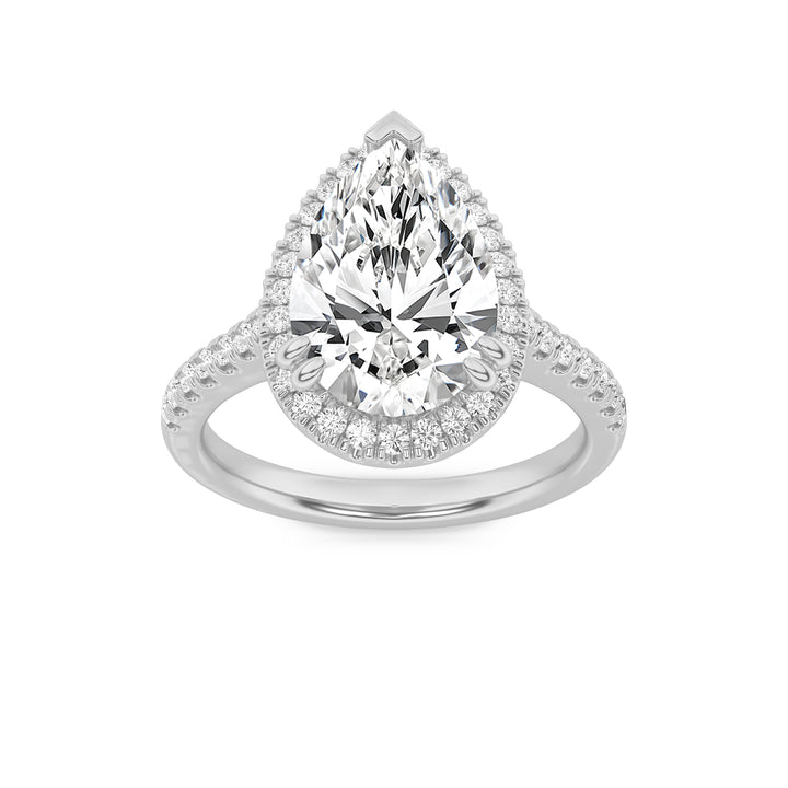 3CTW Pear Shaped Lab Grown Diamond (F/VVS) Classic Halo Accented Engagement Ring in 14K Gold
