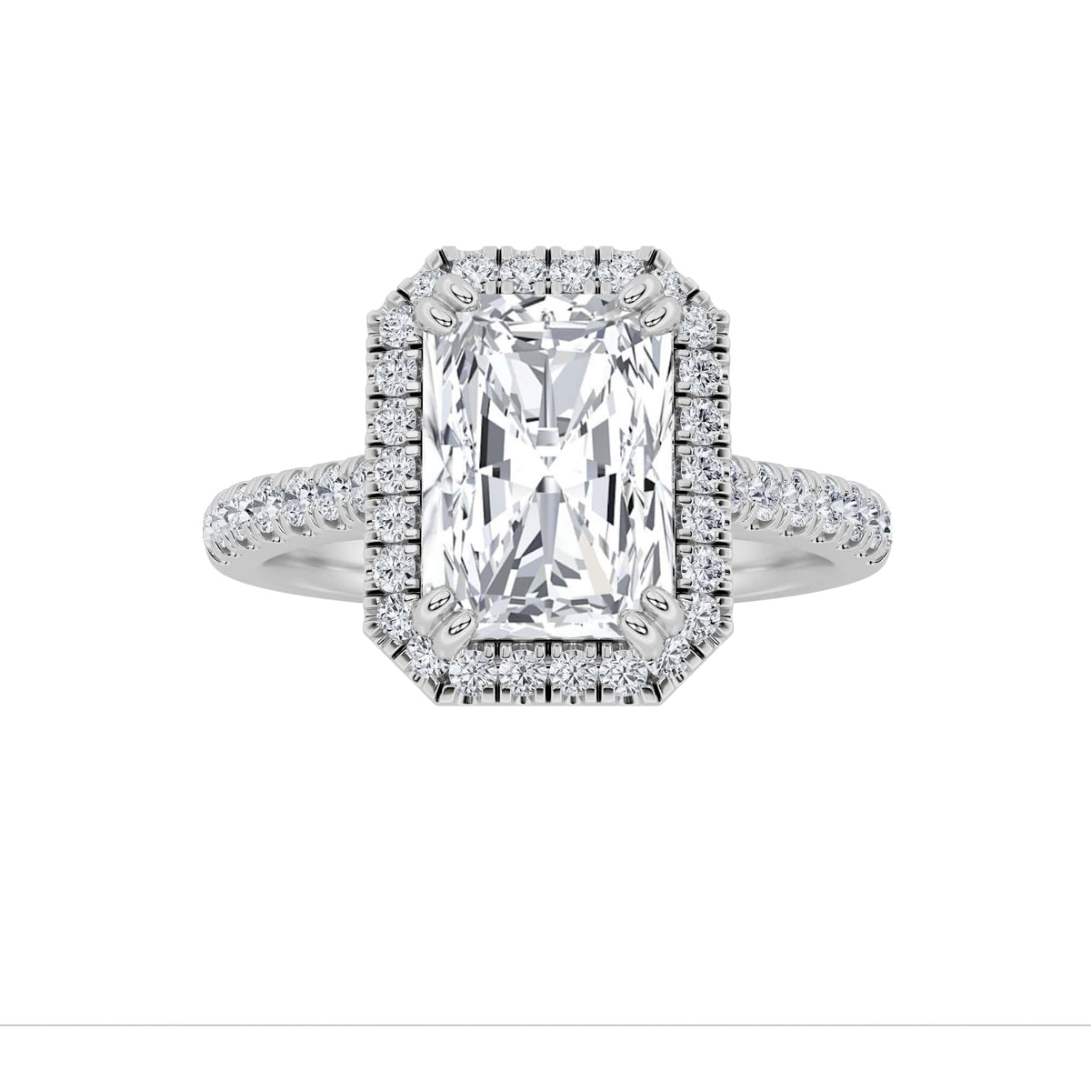 3Cttw Radiant Shaped Lab Grown Diamond (F/VS) Classic Halo Accented Engagement Ring in 14K Gold