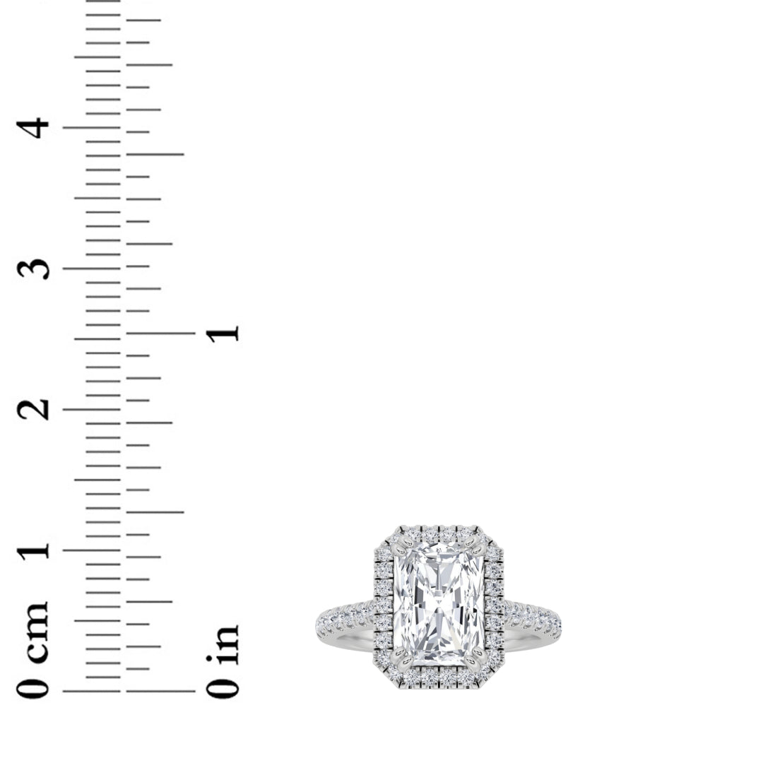 3Cttw Radiant Shaped Lab Grown Diamond (F/VS) Classic Halo Accented Engagement Ring in 14K Gold