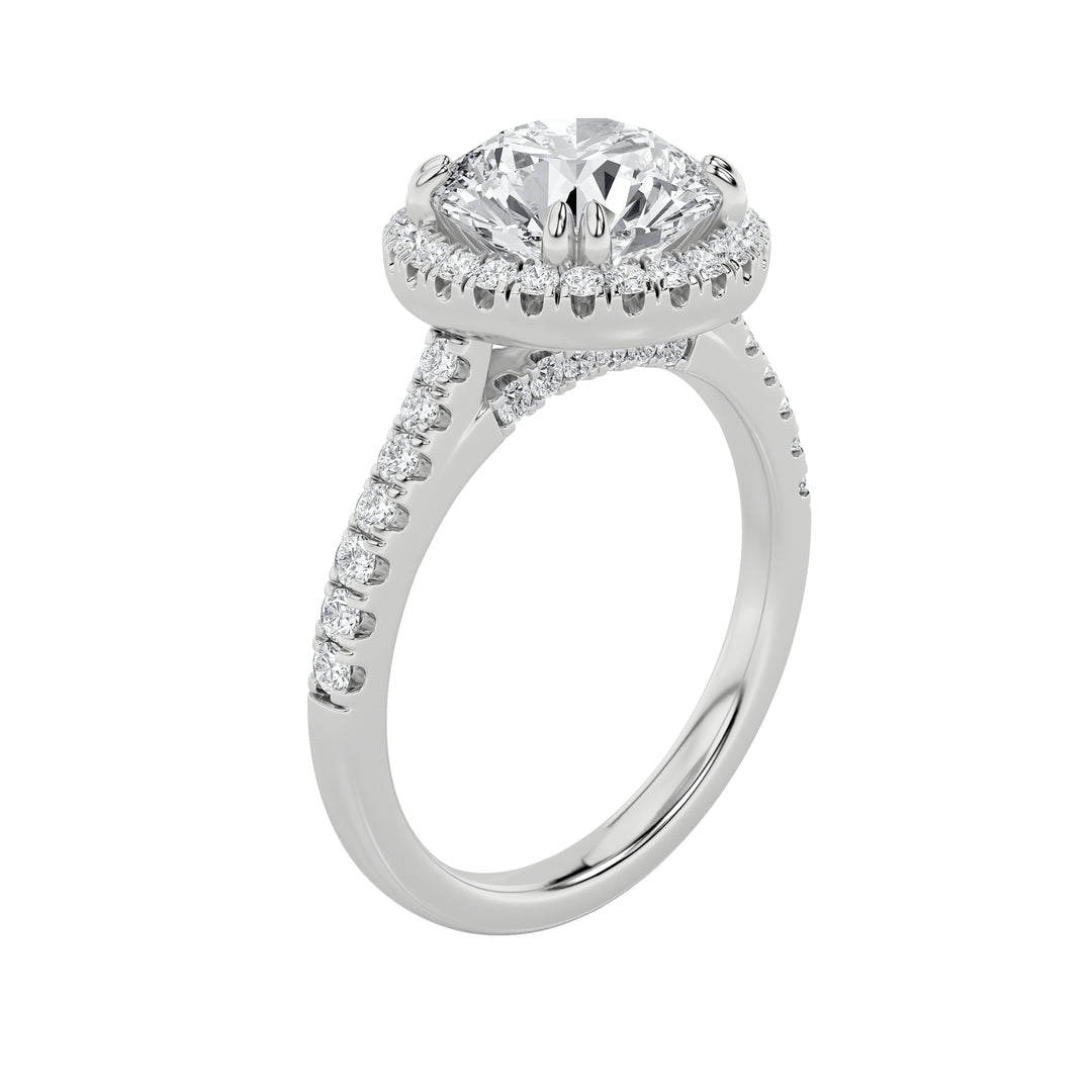 3Cttw Round Shaped Lab Grown Diamond (F/VS) Classic Halo Accented Engagement Ring in 14K Gold