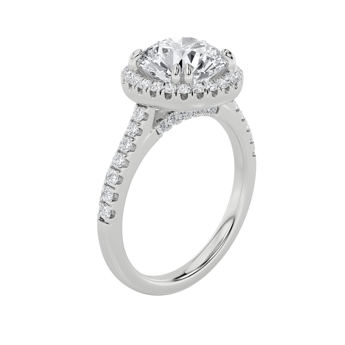 3Cttw Round Shaped Lab Grown Diamond (F/VS) Classic Halo Accented Engagement Ring in 14K Gold
