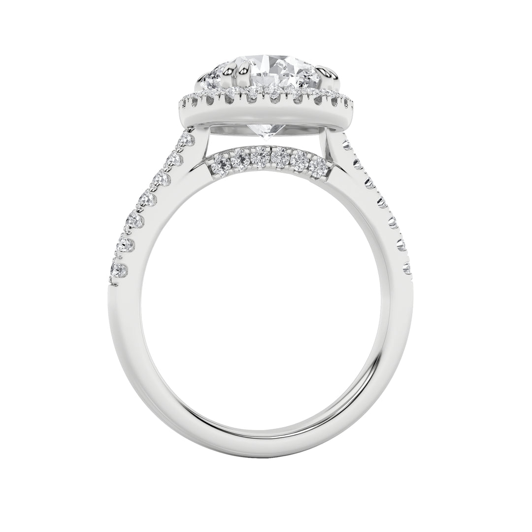 3Cttw Round Shaped Lab Grown Diamond (F/VS) Classic Halo Accented Engagement Ring in 14K Gold