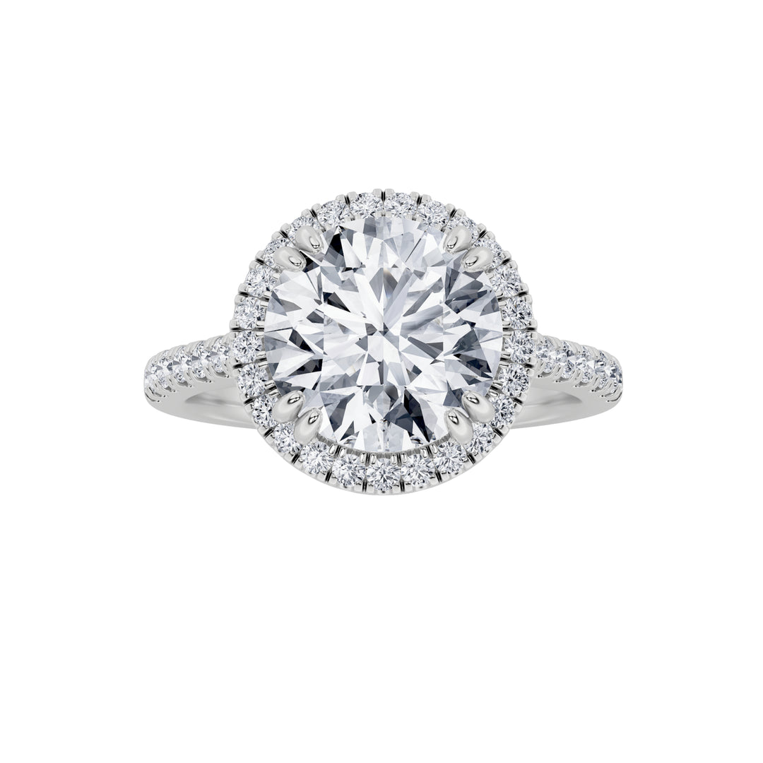 5Cttw Round Shaped Lab Grown Diamond (F/VS) Classic Halo Accented Engagement Ring in 14K Gold