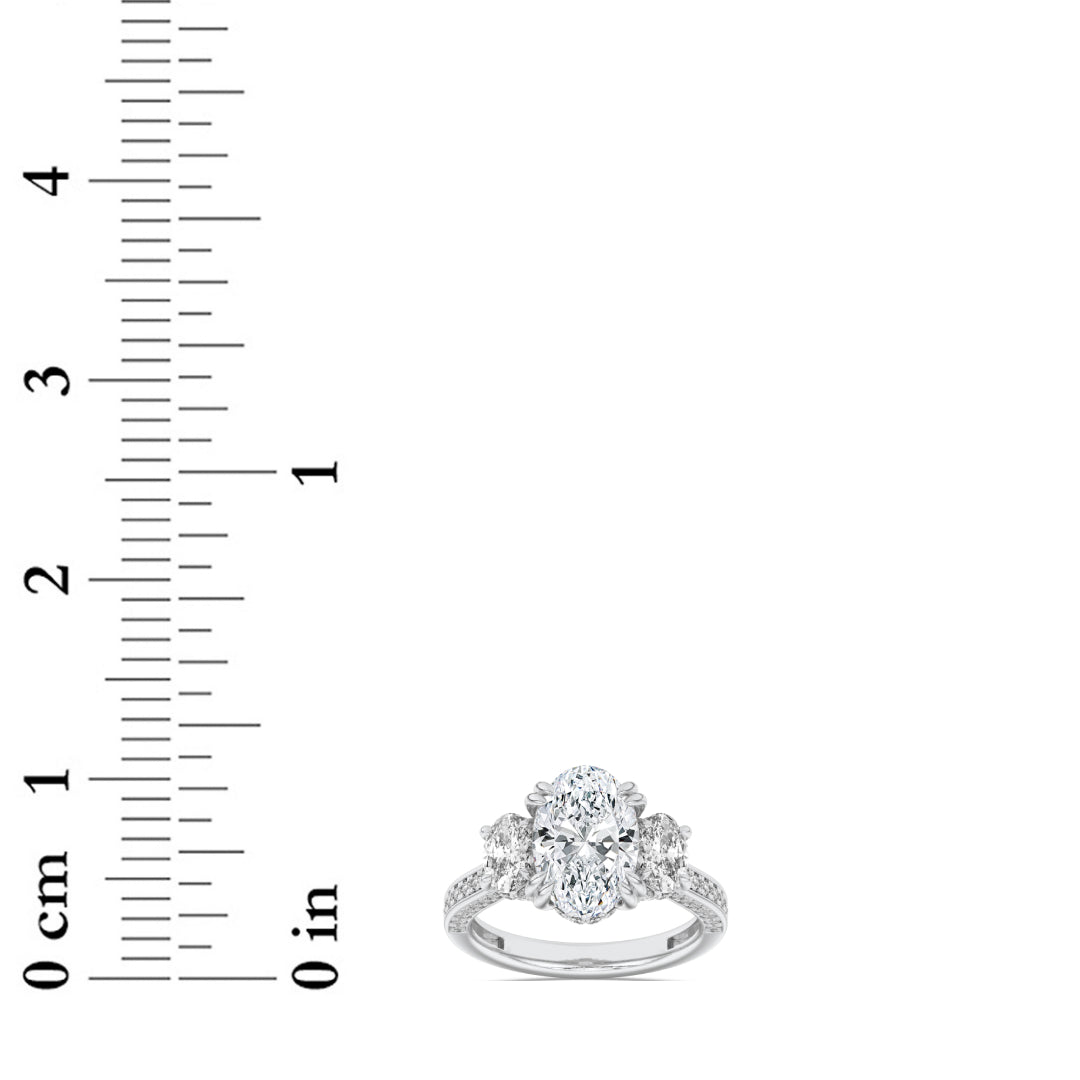 3Cttw Oval Shaped Lab Grown Diamond (F/VS) Three Stone Accented Engagement Ring in 14K Gold