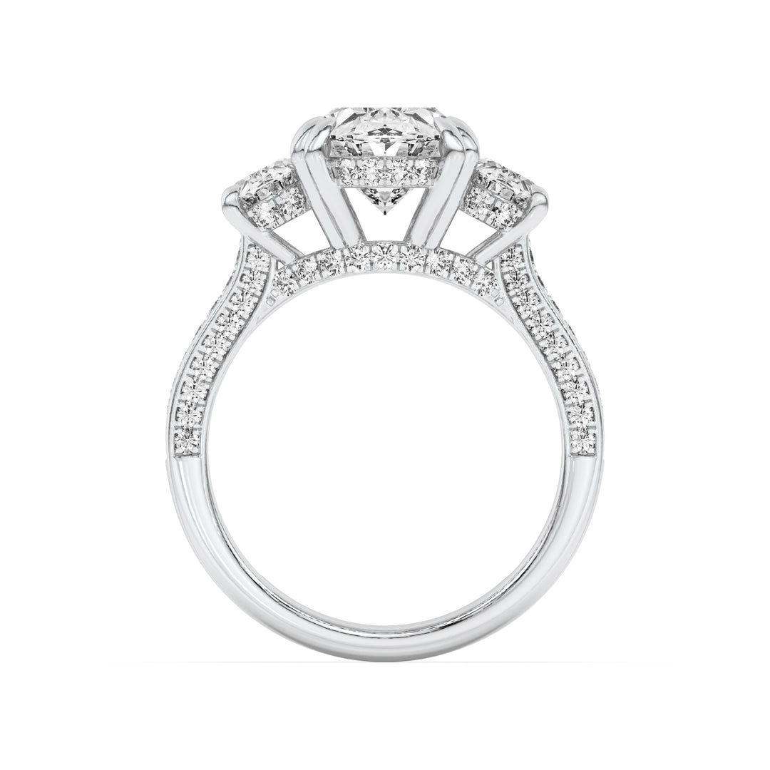 5Cttw Oval Shaped Lab Grown Diamond (F/VS) Three Stone Accented Engagement Ring in 14K Gold