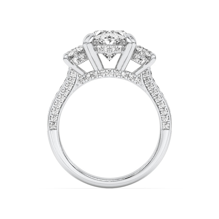 5Cttw Oval Shaped Lab Grown Diamond (F/VS) Three Stone Accented Engagement Ring in 14K Gold