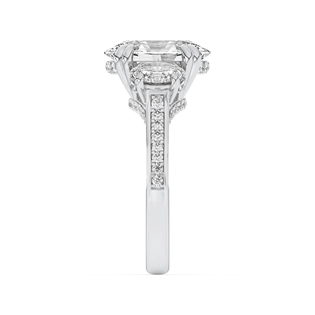 5Cttw Oval Shaped Lab Grown Diamond (G/VS) Three Stone Accented Engagement Ring in 14K Gold