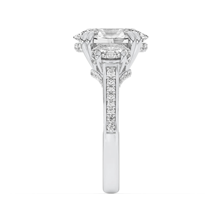 5Cttw Oval Shaped Lab Grown Diamond (G/VS) Three Stone Accented Engagement Ring in 14K Gold