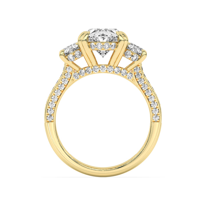 5Cttw Oval Shaped Lab Grown Diamond (F/VS) Three Stone Accented Engagement Ring in 14K Gold