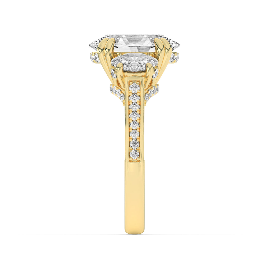 5Cttw Oval Shaped Lab Grown Diamond (F/VS) Three Stone Accented Engagement Ring in 14K Gold