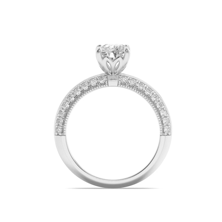 1.75Cttw Elongated Cushion Shaped Lab Grown Diamond (F/VS) Three Row Micro Pave Engagement Ring in 14K Gold