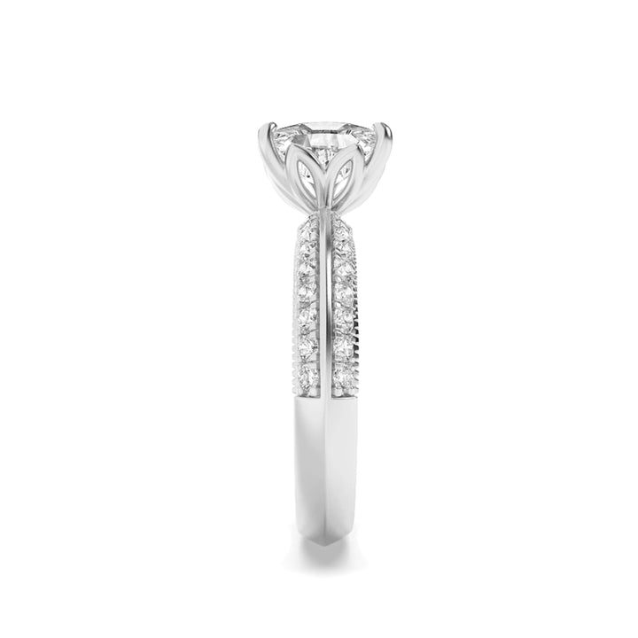 1.75Cttw Elongated Cushion Shaped Lab Grown Diamond (F/VS) Three Row Micro Pave Engagement Ring in 14K Gold
