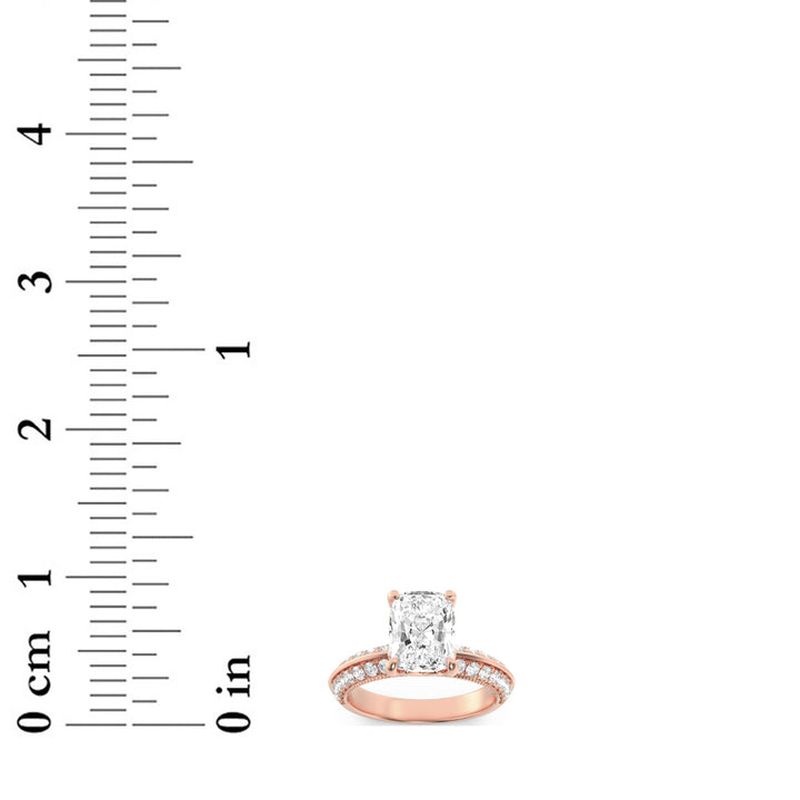 1.75CTW Elongated Cushion Shaped Lab Grown Diamond (F/VS) Three Row Micro Pave Engagement Ring in 14K Gold