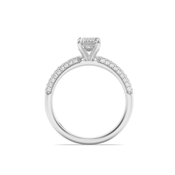 1.5Cttw Emerald Shaped Lab Grown Diamond (G/VS) Three Row Micro Pave Engagement Ring in 14K Gold