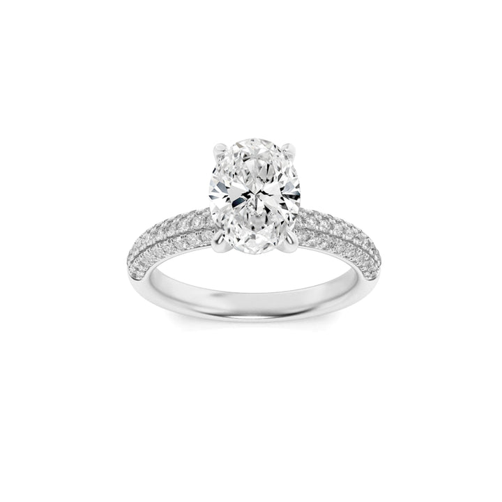 1.5Cttw Oval Shaped Lab Grown Diamond (F/VS) Three Row Micro Pave Engagement Ring in 14K Gold