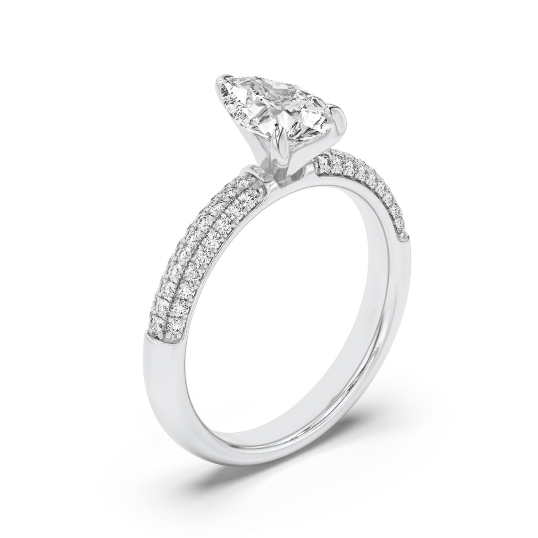 1.5Cttw Pear Shaped Lab Grown Diamond (F/VS) Three Row Micro Pave Engagement Ring in 14K Gold