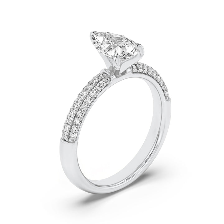1.5Cttw Pear Shaped Lab Grown Diamond (F/VS) Three Row Micro Pave Engagement Ring in 14K Gold