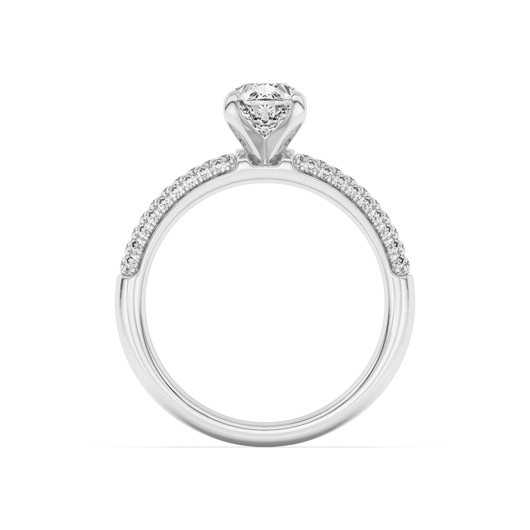 1.5Cttw Pear Shaped Lab Grown Diamond (F/VS) Three Row Micro Pave Engagement Ring in 14K Gold