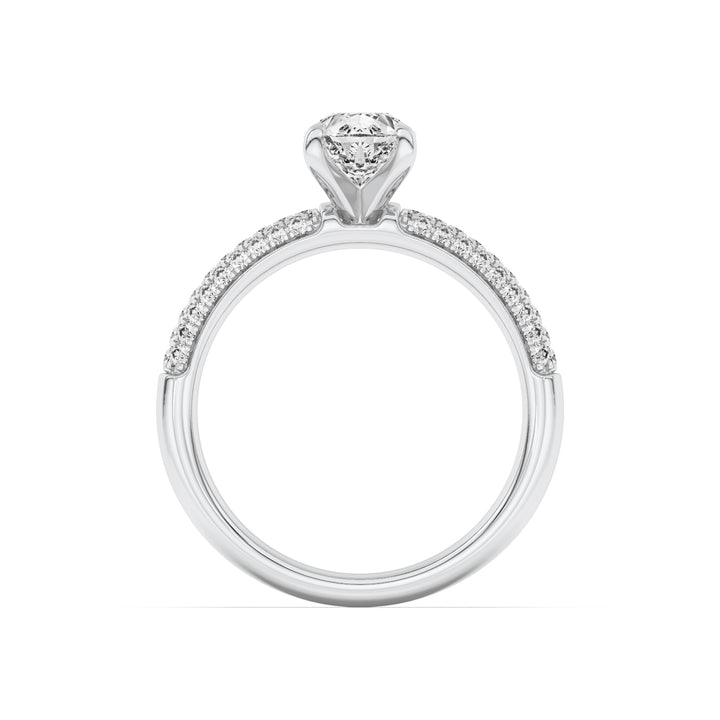 1.5Cttw Pear Shaped Lab Grown Diamond (F/VS) Three Row Micro Pave Engagement Ring in 14K Gold