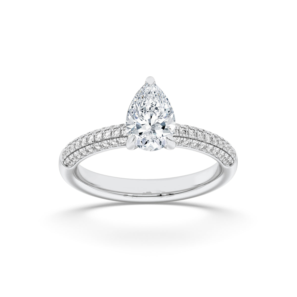 1.5Cttw Pear Shaped Lab Grown Diamond (F/VVS) Three Row Micro Pave Engagement Ring in 14K Gold
