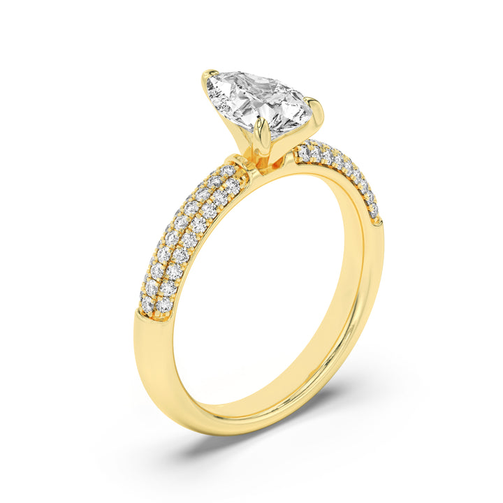 1.5Cttw Pear Shaped Lab Grown Diamond (F/VS) Three Row Micro Pave Engagement Ring in 14K Gold