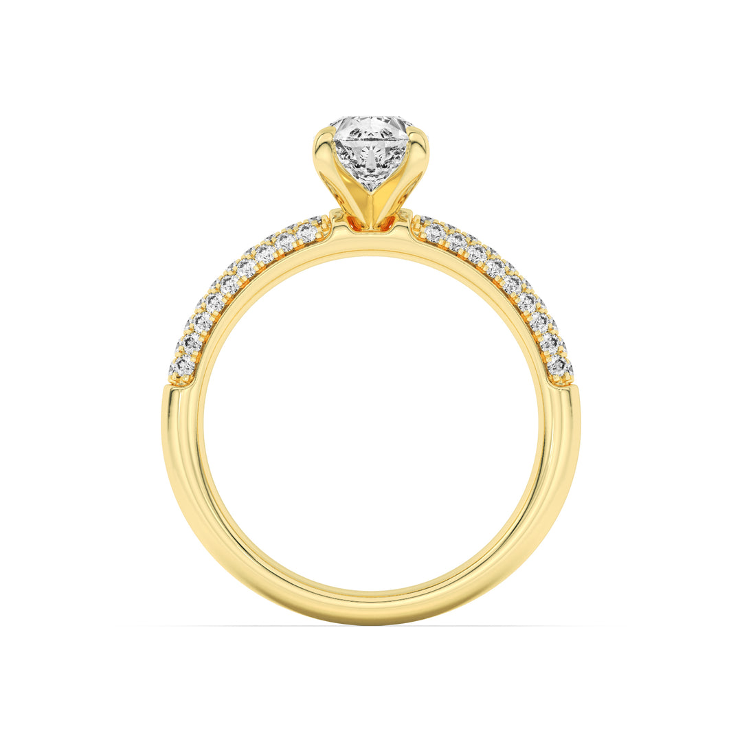 1.5Cttw Pear Shaped Lab Grown Diamond (F/VS) Three Row Micro Pave Engagement Ring in 14K Gold