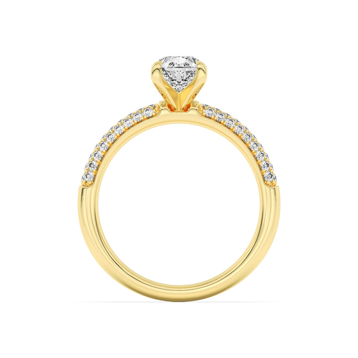 1.5Cttw Pear Shaped Lab Grown Diamond (F/VS) Three Row Micro Pave Engagement Ring in 14K Gold