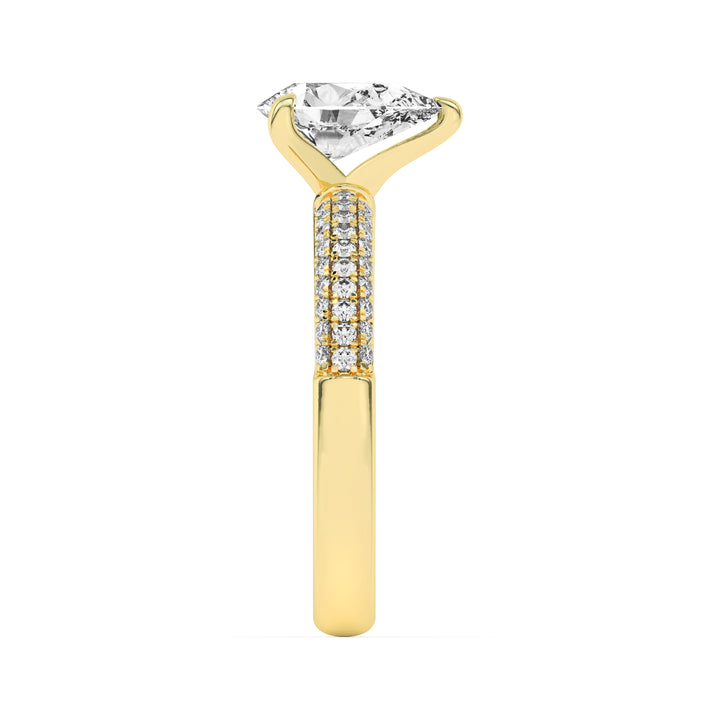 1.5Cttw Pear Shaped Lab Grown Diamond (F/VS) Three Row Micro Pave Engagement Ring in 14K Gold