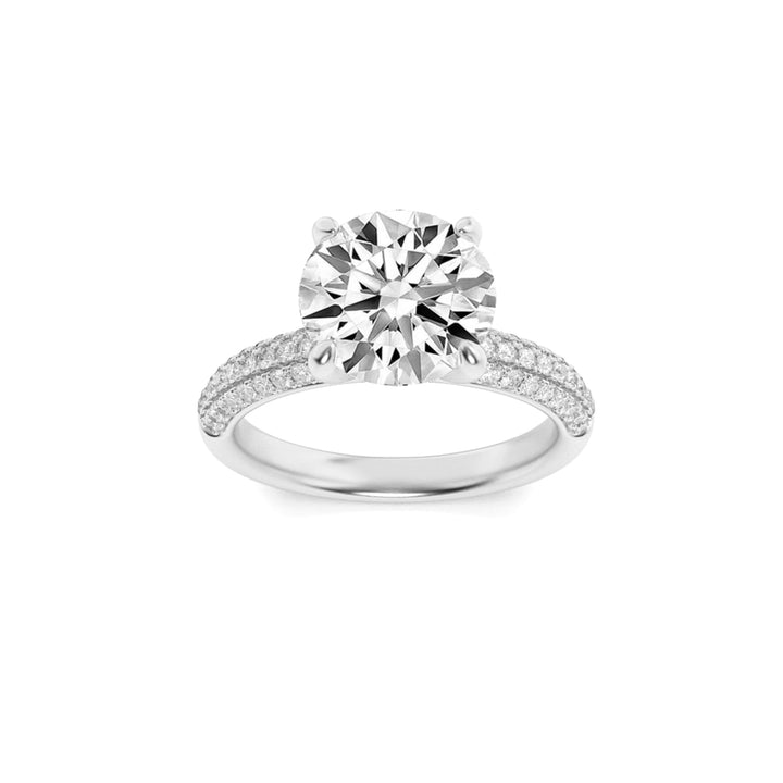 1.5Cttw Round Shaped Lab Grown Diamond (G/VS) Three Row Micro Pave Engagement Ring in 14K Gold