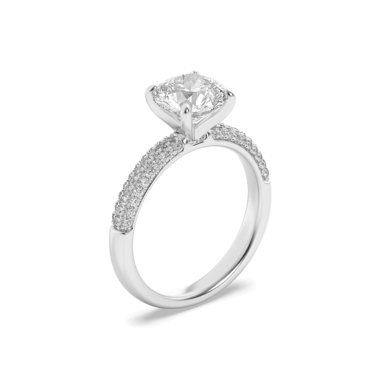 1.5Cttw Round Shaped Lab Grown Diamond (G/VS) Three Row Micro Pave Engagement Ring in 14K Gold
