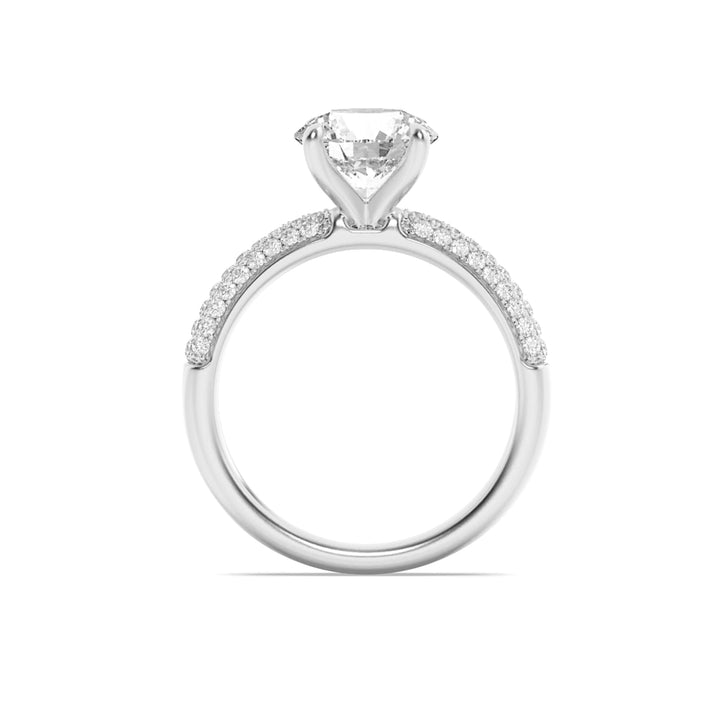 1.5Cttw Round Shaped Lab Grown Diamond (G/VS) Three Row Micro Pave Engagement Ring in 14K Gold