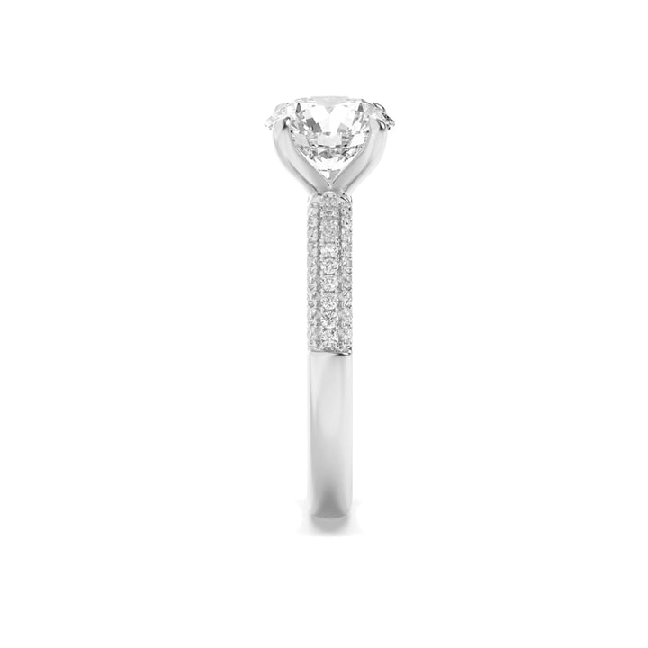 1.5Cttw Round Shaped Lab Grown Diamond (G/VS) Three Row Micro Pave Engagement Ring in 14K Gold