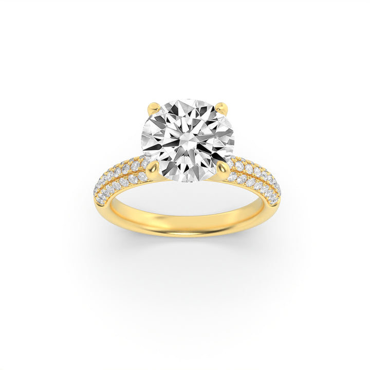 1.5Cttw Round Shaped Lab Grown Diamond (F/VS) Three Row Micro Pave Engagement Ring in 14K Gold