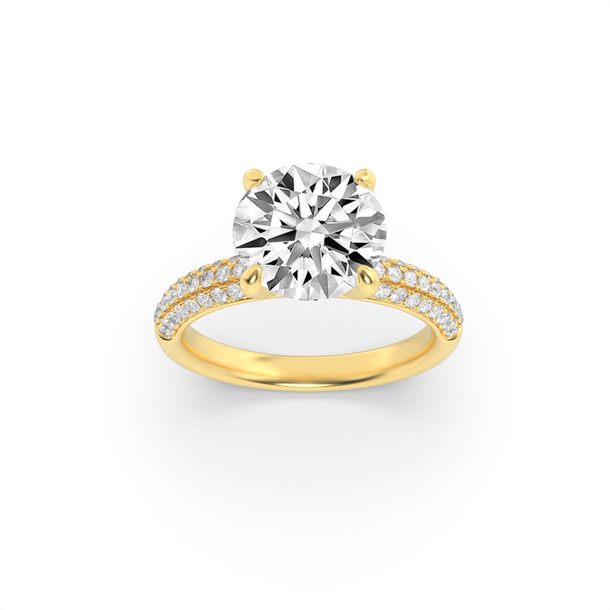 2.5Cttw Round Shaped Lab Grown Diamond (F/VS) Three Row Micro Pave Engagement Ring in 14K Gold