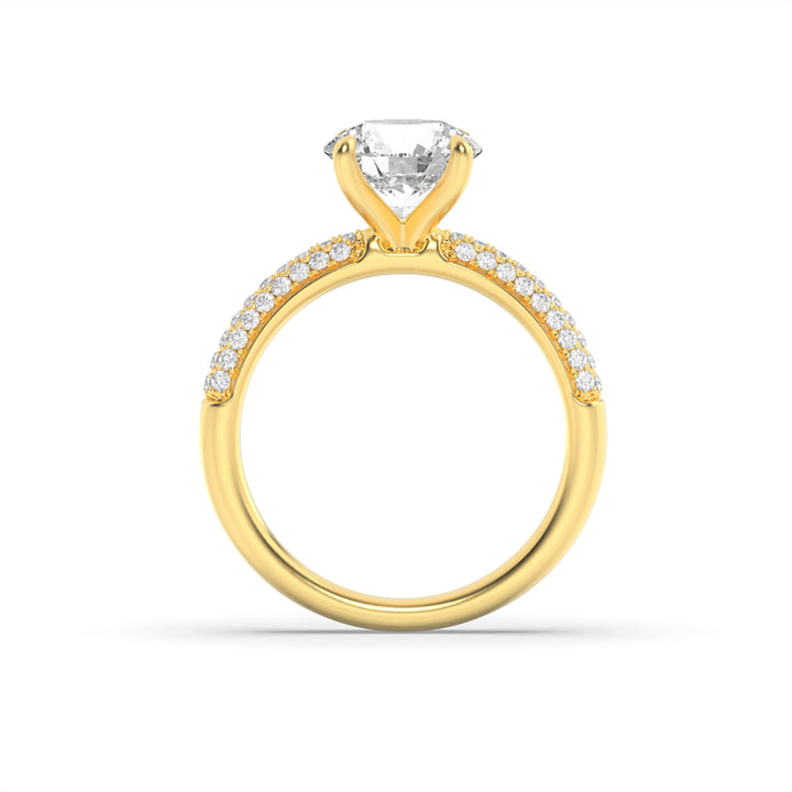 2.5Cttw Round Shaped Lab Grown Diamond (F/VS) Three Row Micro Pave Engagement Ring in 14K Gold