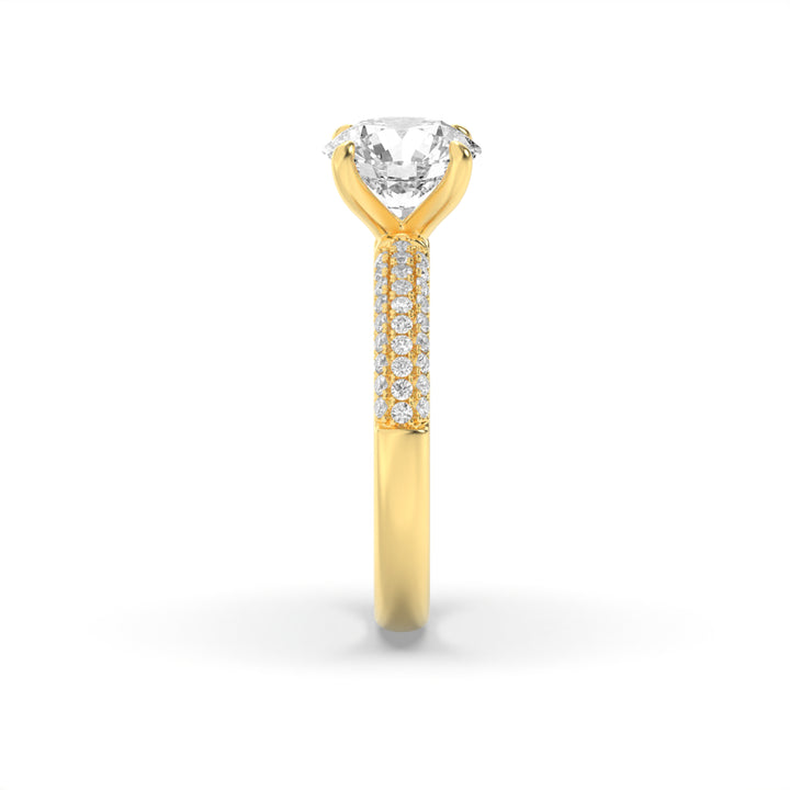 2.5Cttw Round Shaped Lab Grown Diamond (F/VS) Three Row Micro Pave Engagement Ring in 14K Gold