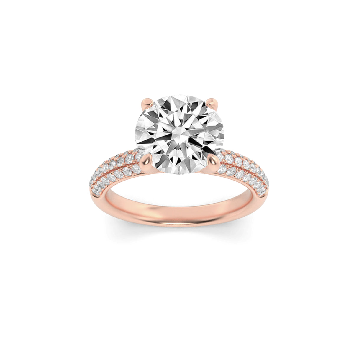 2.5Cttw Round Shaped Lab Grown Diamond (F/VS) Three Row Micro Pave Engagement Ring in 14K Gold