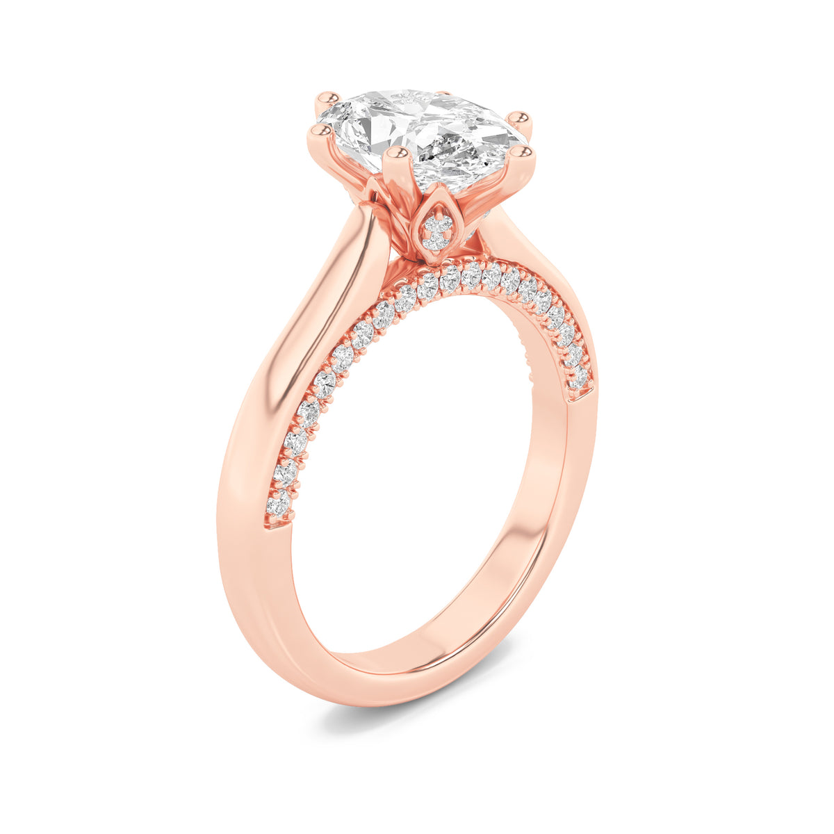 1.25Cttw Oval Shaped Lab Grown Diamond (F/VS) Tulip Motif Accented Engagement Ring in 14K Gold